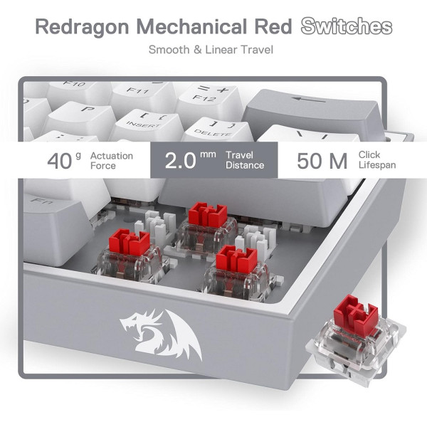 Redragon K617 Fizz 60% RGB Red Switches (Gray/White) - Image 4