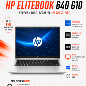 HP EliteBook 640 G10 – Intel Core i5 13ᵉ Génération, 16 Go RAM, 256 Go SSD NVMe, Écran 14” FHD