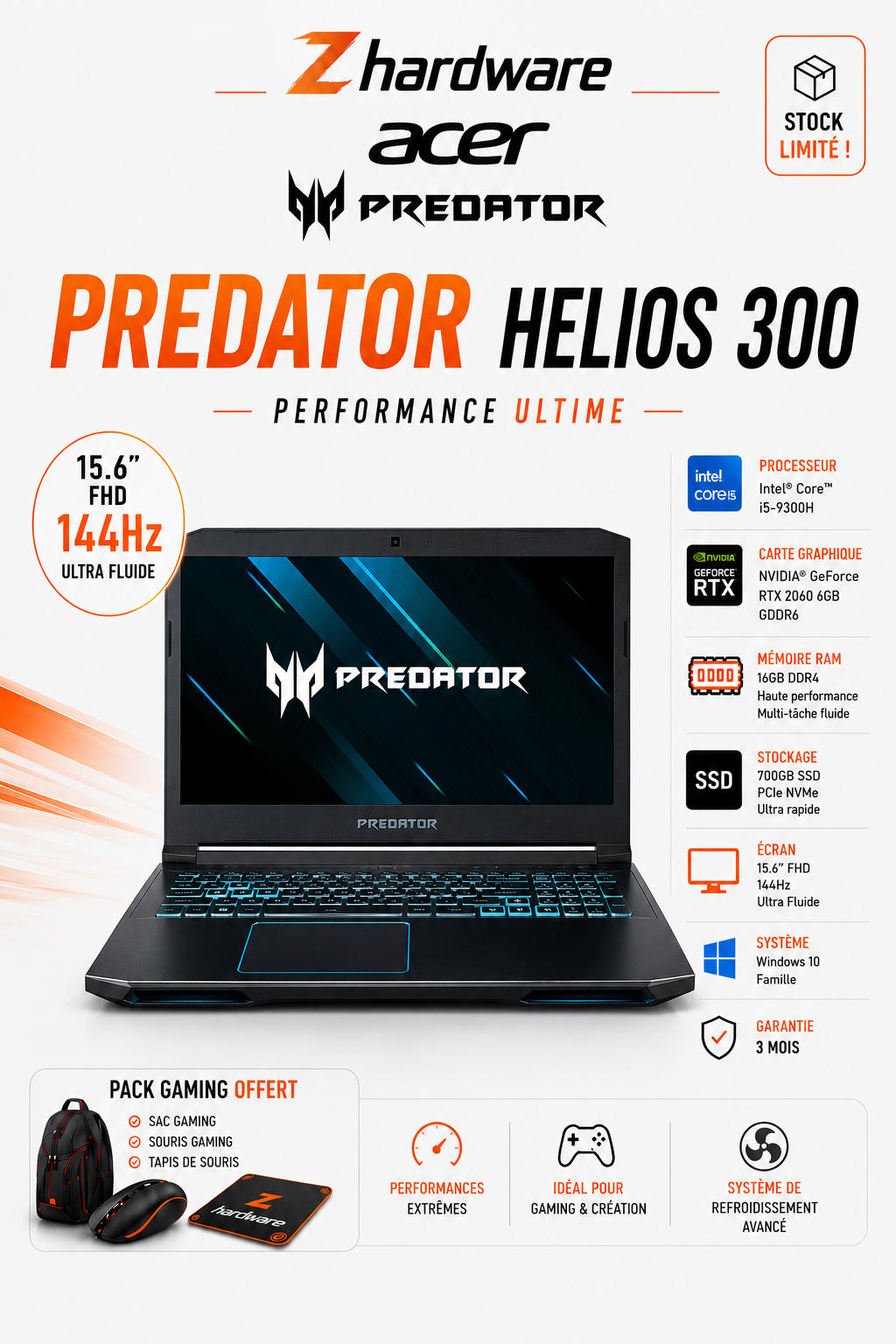 Acer Predator – Intel Core i5-9300H RTX 2060 RAM 16 Go SSD 700GB