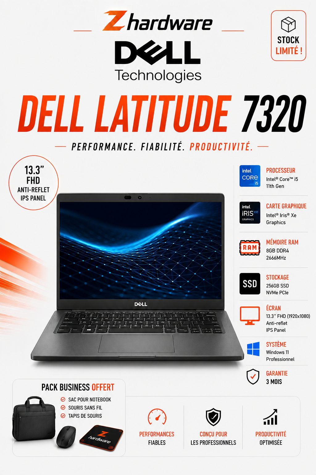 Dell Latitude 7320 / Intel Core i5 11th Gen / 8GB RAM / 256GB SSD / Intel Iris Xe Graphics / 13” Business Laptop / Windows 11