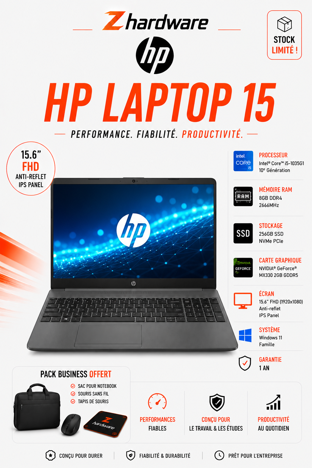 HP Laptop 15 Intel Core i5-1035G1, 8GB RAM, 256GB SSD MX330 2GB