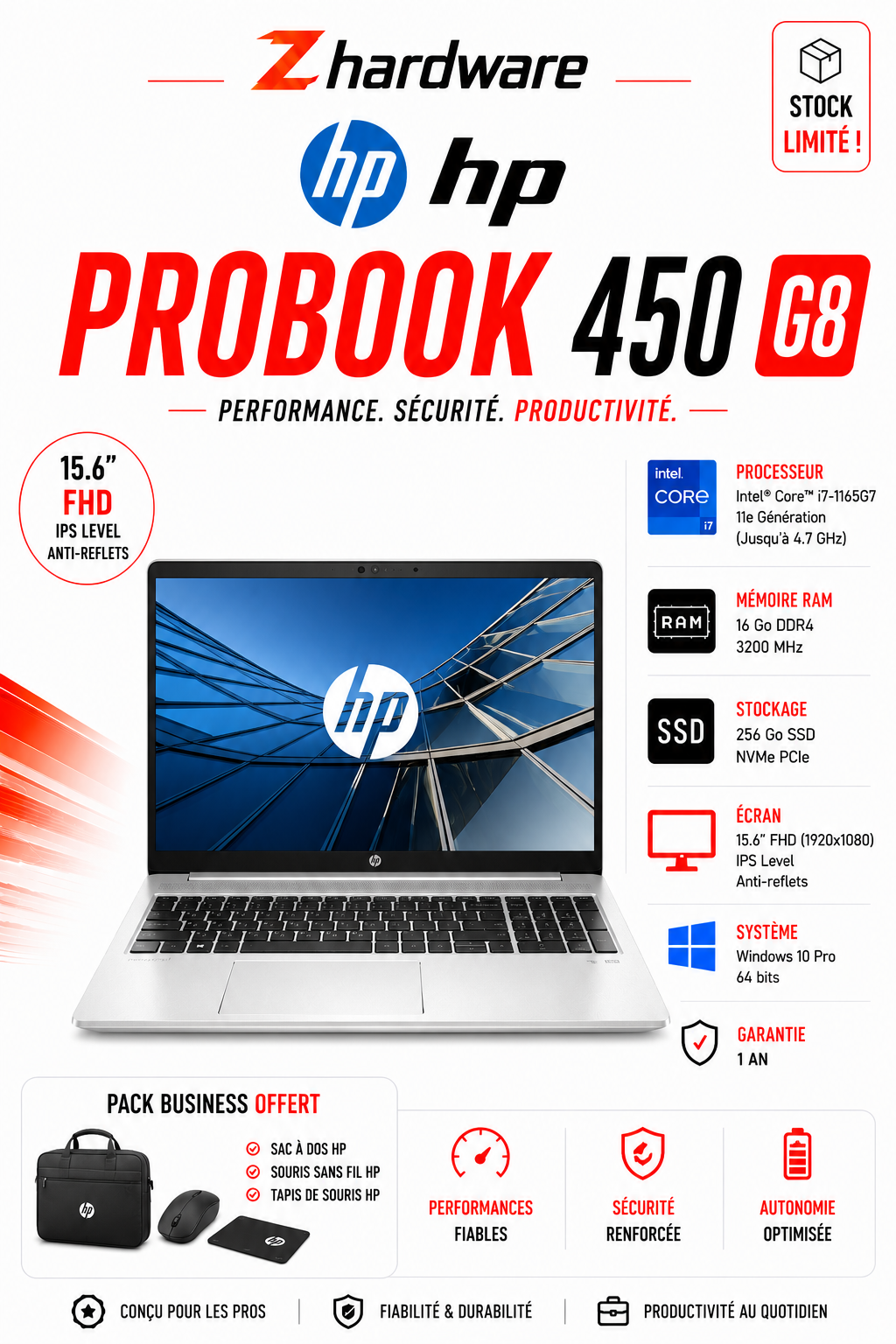 PC Portable HP ProBook 450 G8 i7-1165G7 16 GB 256 GB SSD