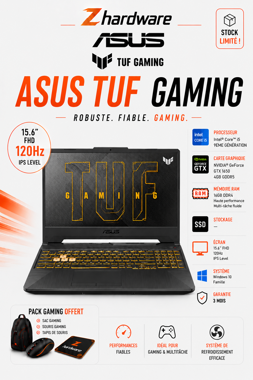 ASUS TUF INTEL I5-9EME RAM 16GB DDR4 GTX 1650 4GB
