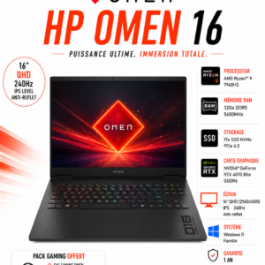 HP Omen 16 – Ryzen 9 7940HS | 32 Go DDR5 | 1 To SSD NVMe | RTX 4070 8 Go | 16″ QHD IPS 240 Hz