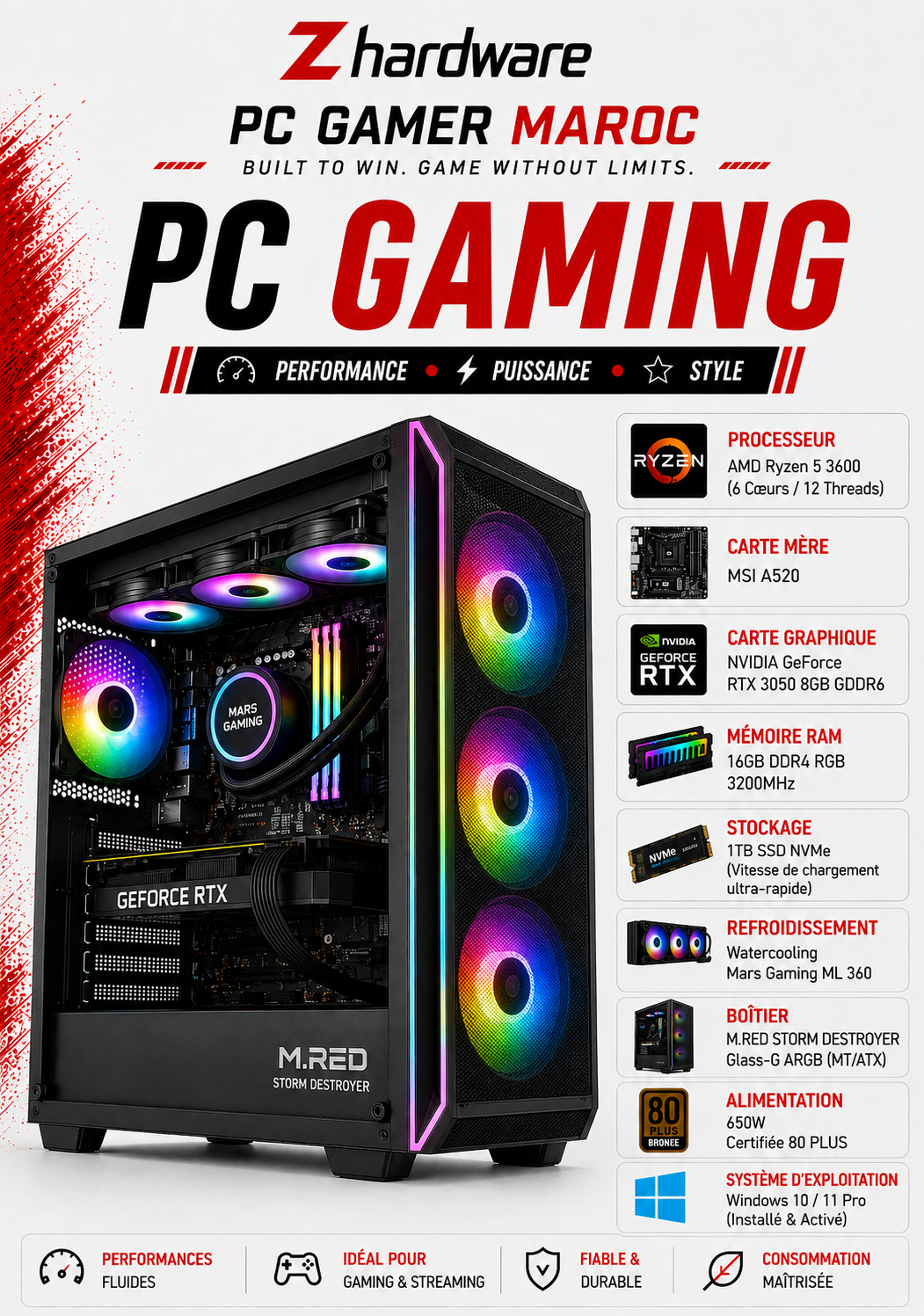 PC Gaming R5 3600 / RTX3050 8G / RAM16GB / 1TB