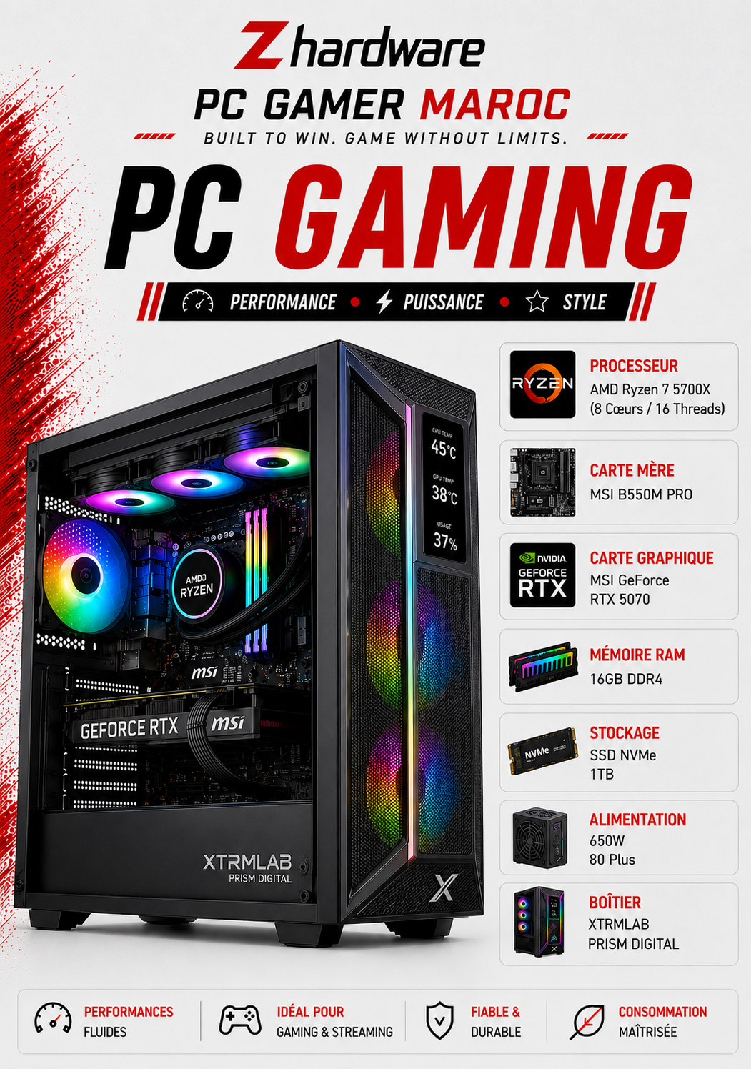 PC Gaming R7 5700X / RTX5070 / RAM16GB / 1TB
