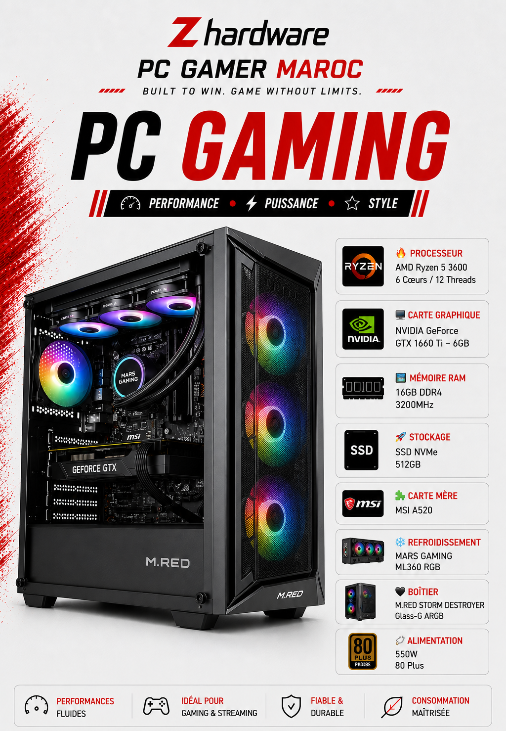 PC Gamer Ryzen 5 3600 / GTX 1660 — 6GB / 16GB DDR4 / 512GB SSD