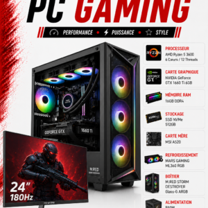 Pc Gamer Ryzen 5 3600 / GTX 1660 Ti 6GB / 16GB DDR4 / 512GB SSD / MINIFIRE 24” — 180Hz