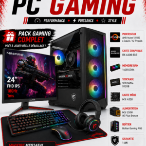 PC Gamer Ryzen 5 5500 / RX 6600 8GB / 16GB DDR4 / 512GB SSD / MINIFIRE 24 180Hz