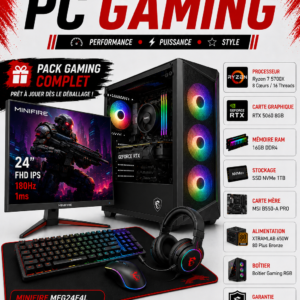 PC Gamer Ryzen 7 5700X / RTX 5060 8GB / 16GB DDR4 /1TB SSD / ÉCRAN GAMING MINIFIRE MFG24F4L — 24”