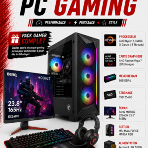 PC Gamer AMD Ryzen 5 3400G / 8GB DDR4 / SSD 256GB  / Ecran BenQ MOBIUZ 23.8" 165Hz