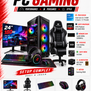 PC Gamer i5-11400F / RX 6600 8GB / 16GB DDR4 / 512 SSD / MINIFIRE 24″ – 180Hz