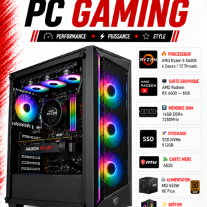 PC Gaming Ryzen 5 5600X / Radeon RX 6600X — 8GB / 16GB DDR4 / 512GB SSD