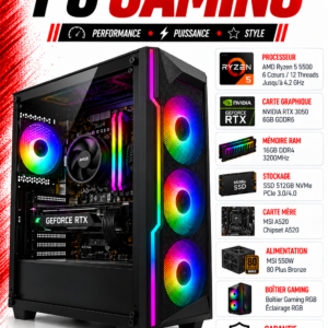 PC Gamer Ryzen 5 5500 / RTX 3050 6GB / 16GB DDR4 / 512GB SSD